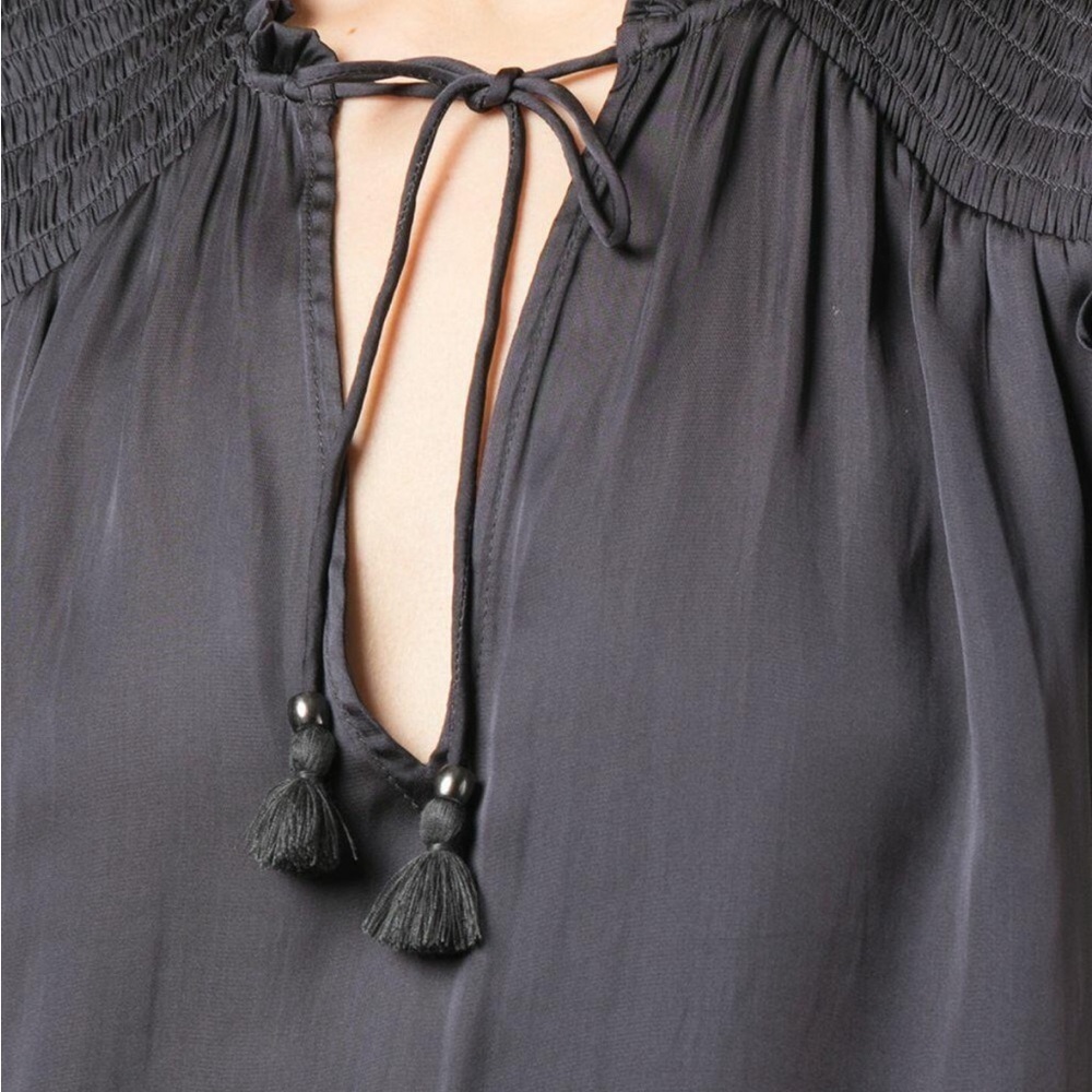 PAIGE Laramie long sleeve matte satin polyester blouse with tassels size M. - Picture 3 of 10